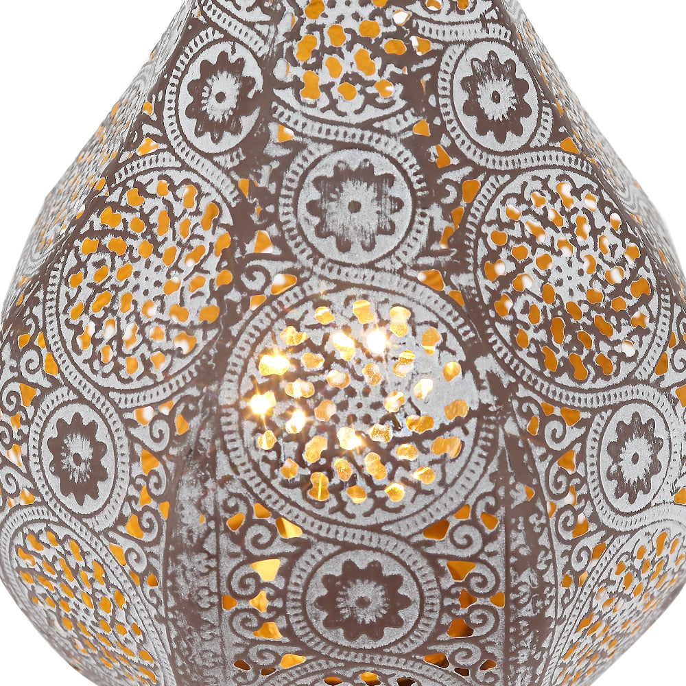 Vintage Moroccan Metal Lantern with Battery Power