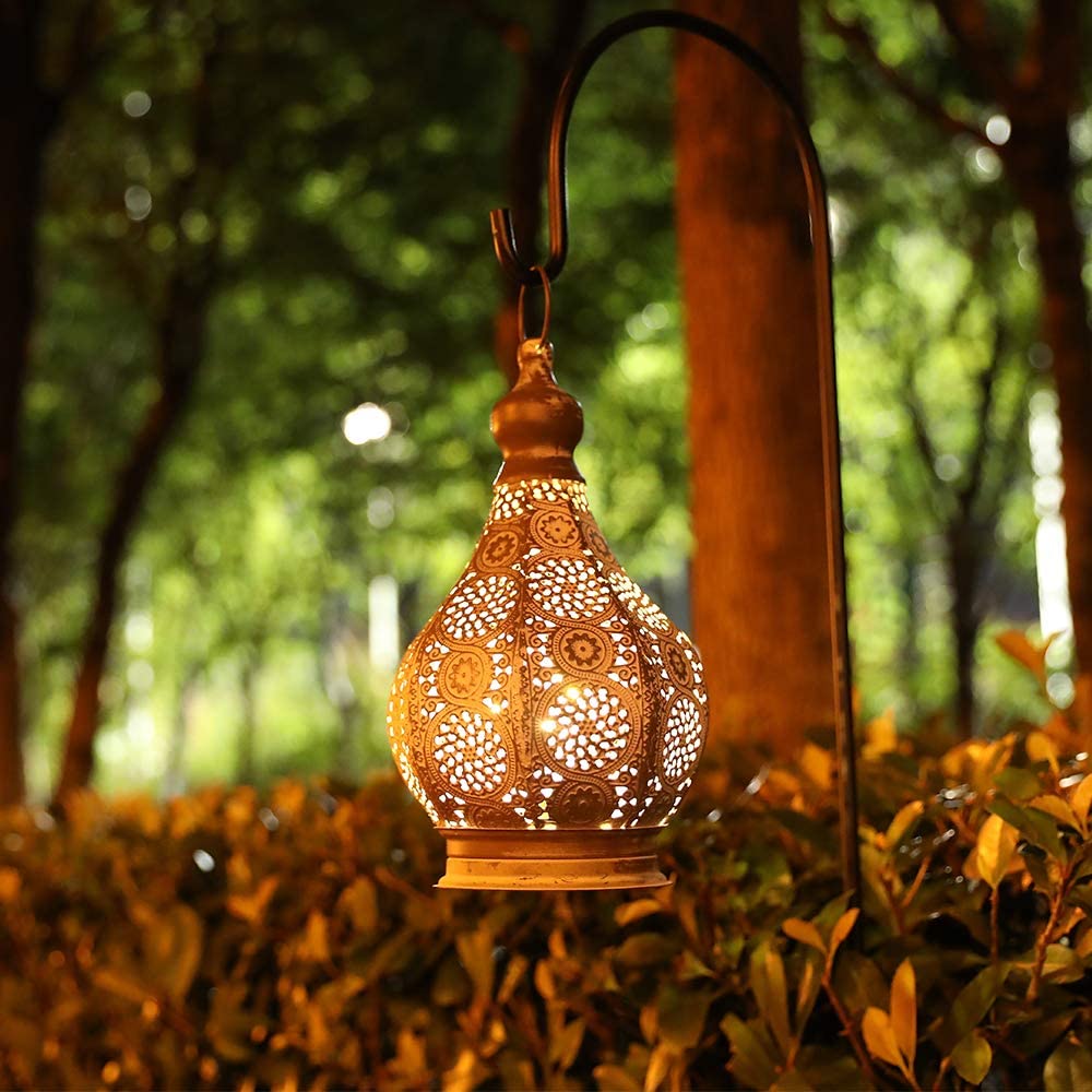Vintage Moroccan Metal Lantern with Battery Power