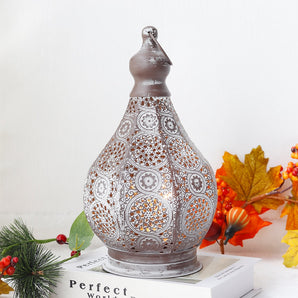 Vintage Moroccan Metal Lantern with Battery Power