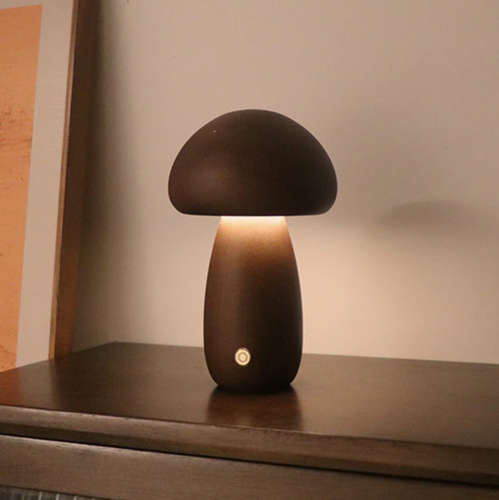 Wood Effect Mushroom Cordless Table Lamp - Long-Lasting and Portable