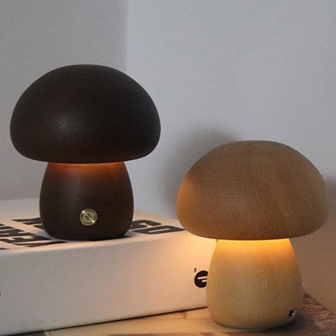 Wood Effect Mushroom Cordless Table Lamp - Long-Lasting and Portable